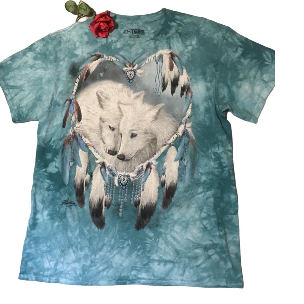 3-D Tees by the mountain Wolves Lg 42/44 Teal Graphics dream catcher